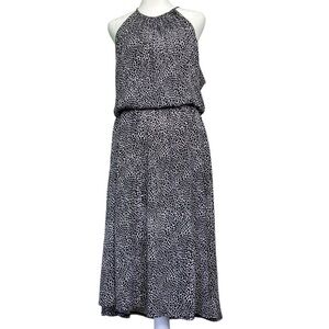 Talbots Halter Sleeveless Belted Animal Print Black/White Midi‎ Dress (Size 14P)